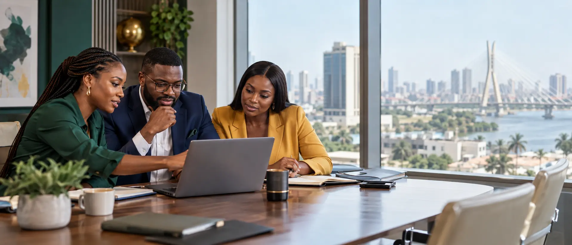 Nigerian payment and travel operations professionals reviewing a pilot